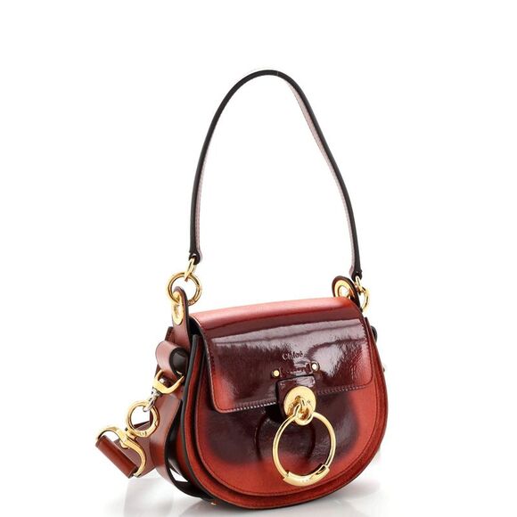 Chloé Red and Brown Leather Suede Patent Tess Bag - Picture 2 of 16